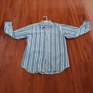 Mens Striped Blue and White Button Down Shirt